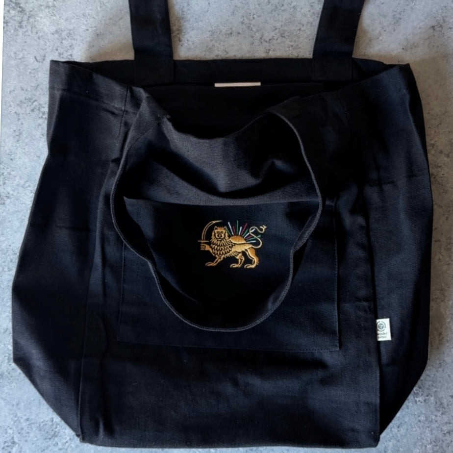 Embroidered The Lion and The Sun Eco friendly Tote with Pockets