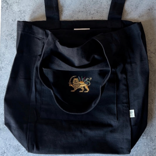 Embroidered The Lion and The Sun Eco friendly Tote with Pockets